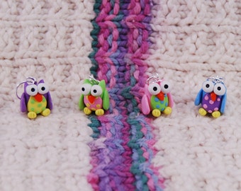 Owl knitting or crochet stitch markers - Set of 4 - Polymer Clay