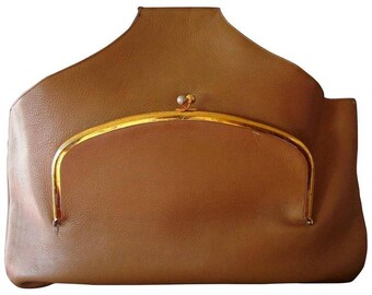 Rare Bonnie Cashin for Coach Large Kisslock Tote Bag NYC British Tan Leather 60s