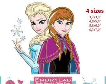 Applique Elsa And Anna. Frozen. Machine Embroidery Applique Design. Instant Digital Download (17314)