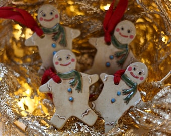 Handmade Ceramic Christmas Ornament - Scarf Gingerbread Man