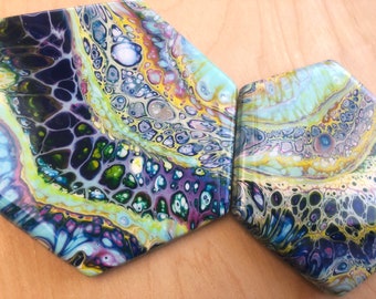 Bright - Set of 2 - Original Art Ceramic & Resin Coasters