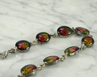 Sterling Silver Bracelet with Rose Bud Inserts (8")