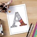 zentangle alphabet A digital coloring page, letter A adult coloring page, alphabet "A", initials, monogram print, doodled letters,