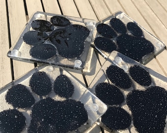 Fused glass paw print coasters (4)