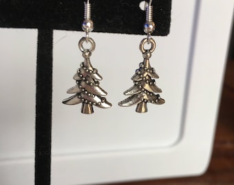 Silver Christmas tree holiday earrings