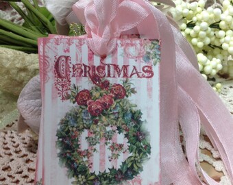 Beautiful Set Of 6 Handmade Christmas gift Tags or Christmas cards With Glitter Detail Christmas Wreath Glittered Christmas Cards