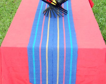 Colorful handcrafted table runner with woven tassels