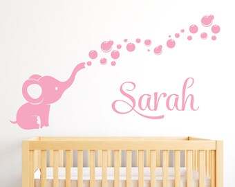 Personalized Name Wall Decal Elephant - Elephant Bubbles Nursery Wall Decal Baby Room Decor