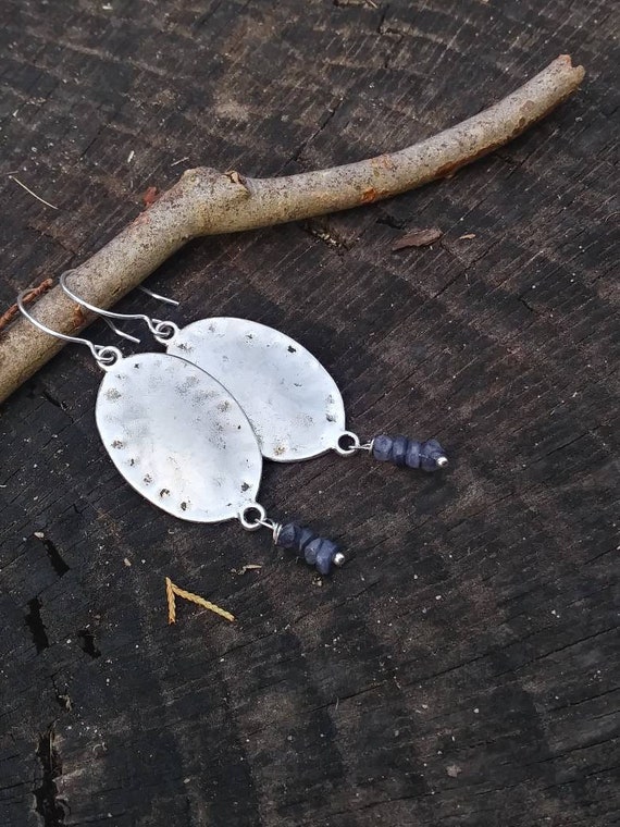 Silver earrings with sapphire- minimalistic