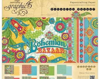 BOHEMIAN BAZAAR by Graphic 45 - 12x12 Paper Pad Only - Rare and RETIRED Collection -