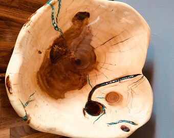 Wood Bowl with Turquoise inlay