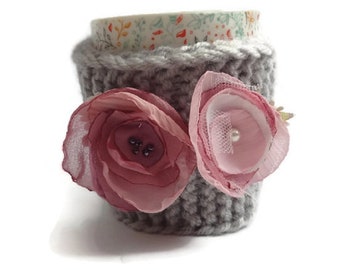 Flowers coffee mug cozy / Mug Sweater / coffee lover gift / Floral Cup Cosy / Mug Sleeve / Mug Warmer / Gift for her / Tea mug cozy
