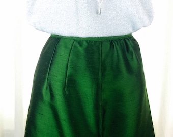 Vintage 60's green silk shantung A-line skirt