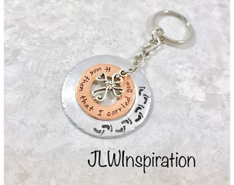 Footprints in the sand keychain, it was then that I carried you, gift, present, mom, grandma, dad, son, wife, daughter, religious, God
