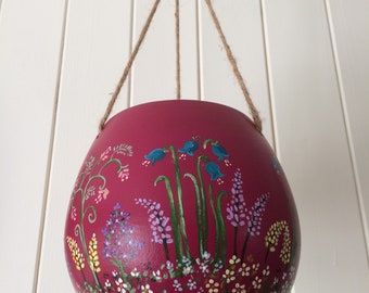 Floral Design Hanging Flower Pot – Hand Painted by Cassie Butcher