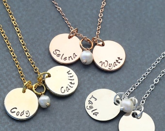 Childrens Name Necklace • Mommy Necklace Mothers Necklace • Rose Gold Necklace • Mom Birthday Gift Handstamped Charm Necklace