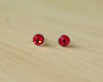 Light Siam Swarovski Crystal (4mm/5mm) Bezel Set on Niobium / Titanium Posts (Hypoallergenic & Nickel Free Stud Earrings for Sensitive Ears)