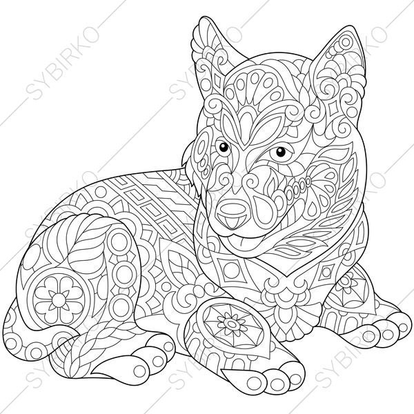 Download Siberian Husky Dog. Coloring Page for National Pet day