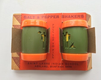 Saint Labre Indian School, Ashland, Montana, 1970s Salt and Pepper Shakers, Retro, Kitsch