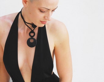 Ceramic necklace / Black ceramic pendant / Circle ceramic pendant / Urban necklace / geometric necklace / ceramic jewelry/ modern jewelry