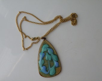 Copper, enamel double sided, reversible pendant. Handmade.