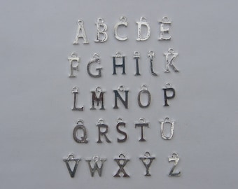 26 Letter whole alphabet charms 15 x 5 - 16 x 11mm silver plated
