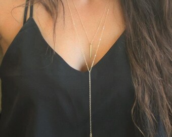 Long Lariat Necklace, Lariat Necklace, Long Necklace, Silver, Rose or Gold Necklace, Y Necklace, Lariat Necklace, Long Bar Drop Necklace