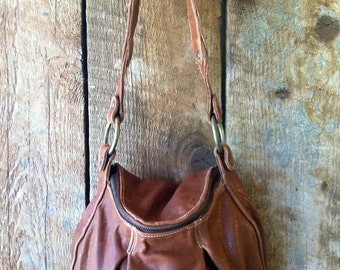 Brown Leather Handbag- Pleated Leather Purse