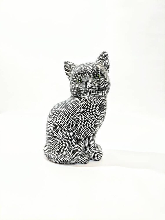 Black and White Cat: Hand Painted Cat Figurine Kitty Cat Art Ceramic Cat Figurine