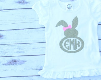 Easter Bunny Shirt; Girls Easter Shirt; Girls Monogram Easter Bunny Shirt; Cute Vinyl Easter Shirt