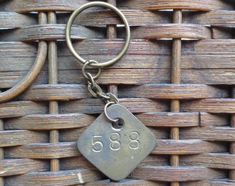 Vintage Brass Tag Industrial Number Tag Steampunk Number Key Chain #588