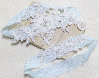 Lace blue garter set, wedding garter set, bridal garter set, garter set, blue lace garter, wedding garter, blue garter set