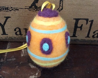 Needle Felted Orange Purple Yellow and Blue Wool Easter Egg Ornament