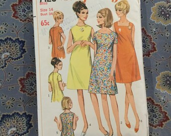 Simplicity vintage 60s dress pattern, size 14, bust 34”