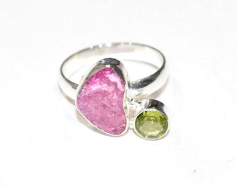 Natural Gemstones Tourmaline & Peridot SZ 8.5 RING Sterling