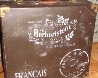 Antique Doctors Apothecary Suitcase Travel luggage with markings