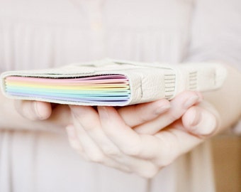 Rainbow Leather Wrap Journal - Handbound Leather Blank Book - 6 x 4 - Custom - Pastel Multi Colour Pages - A6