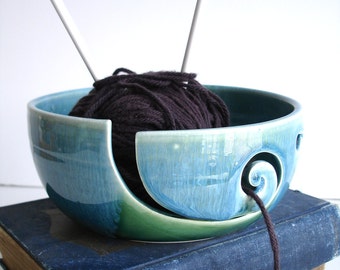 Forest Green Wheel Thrown Yarn Bowl MADE TO ORDER