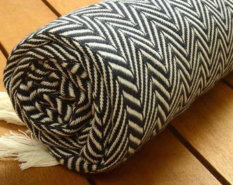 SALE %50 Personalized Black Herringbone Design Cotton Blanket - Peshtemal Throw - 52"X72" -130cmx180cm-Monogrammed Embroidered