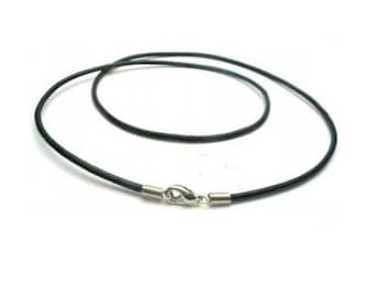 Black Genuine Leather Cord Necklace Choker with Coil Clasp ( 2mm, 14", 16" , 18", 20 or 24", Black or Brown) R25