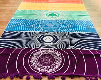 Bohemian 7 chakra throw/tapestry - vibrant and energizing {yoga, meditate}