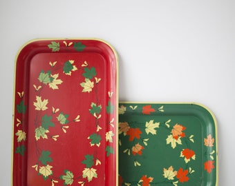 Vintage Maple Leaf Metal Trays, Set of 2