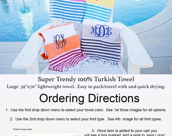 Monogram Beach Towel, personalized turkish towel, bridesmaid gift, Birthday Gift, Graduation Gift, Embroidered Towel, monogrammed beach