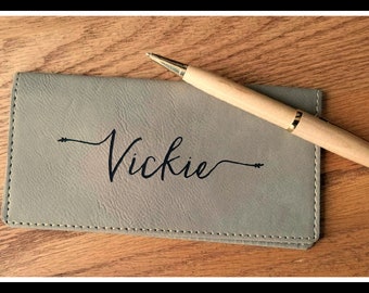 Custom Faux Leather Checkbook Cover, Vegan, Personalized Checkbook Wallet, Check Book Pocket Book, Check Book Cover, Gift For Her, Him