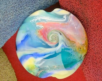 Handmade Lampwork Glass Beads SRA "Desert Breeze" Lentil Focal Bead ~ Create Unique Jewellery ~ Sky & Aqua