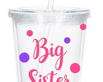 Personalized Big Sister Tumbler, Pregnancy Reveal, Big Sister Gift, New Big Sister, Baby Shower, Sibling Gift, Personalized Tumbler