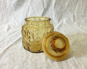 Vintage Imperial Amber Glass Atterbury Scroll Canister
