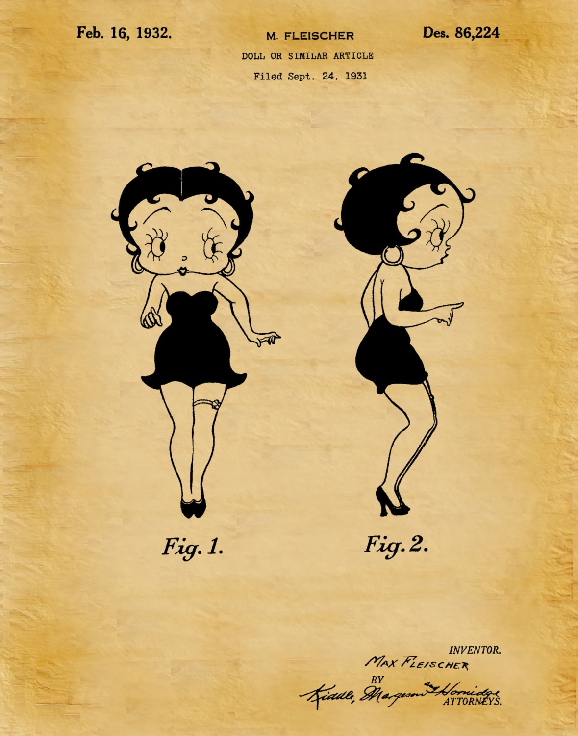 Patent 1932 Betty Boop Designed by Max Fleischer - Poster Print - Wall ...