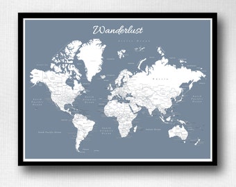 World Push Pin Map (Print Only) , Travel Map, Map Poster, Travel Board, Wedding - Anniversary Gift #World-005