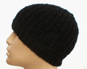 Black beanie hat, skull cap, ribbed hat, black hat, winter hat, toque, knit hat, mens womens hat, chemo cap, reversible hat, hiking hat V7